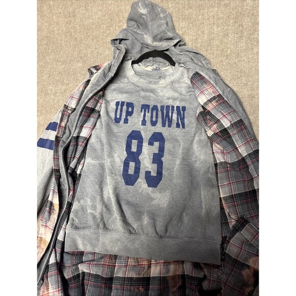 JAK Mixed Media Hoodie Med Flannel Jacket NWT Distressed Grunge Urban Streetwear - Picture 2 of 9